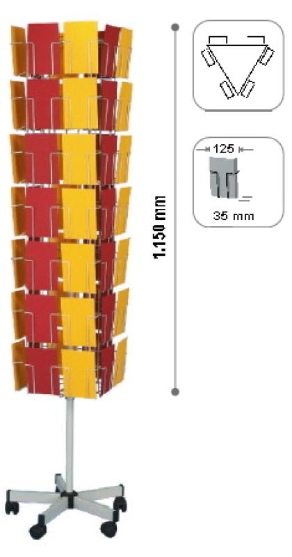 Karten-Bodenständer, 125 mm, 30 Fächer, 2-reihig, 3-seitig, silber